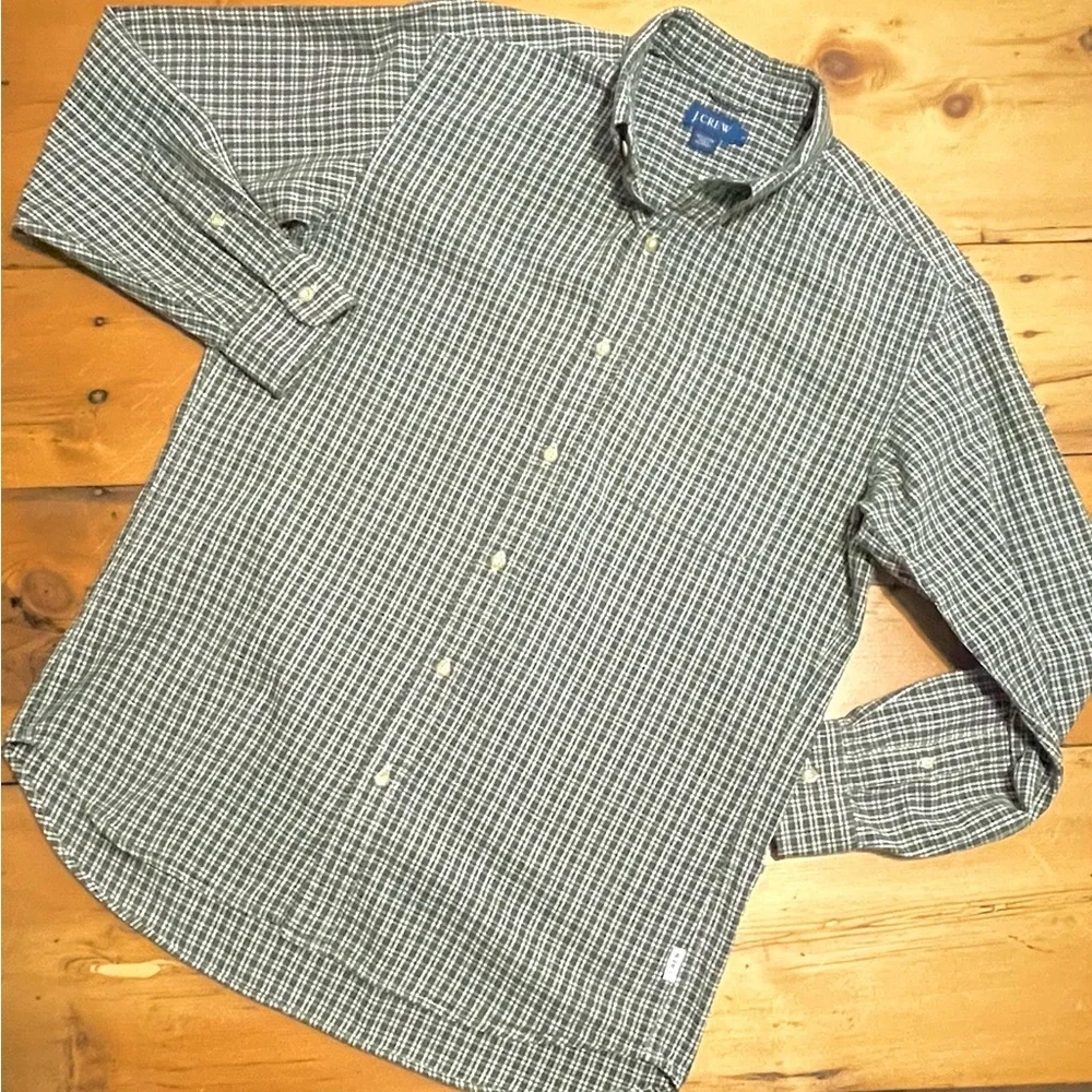 J.CREW Button Down Plaid Shirt - dark green / white